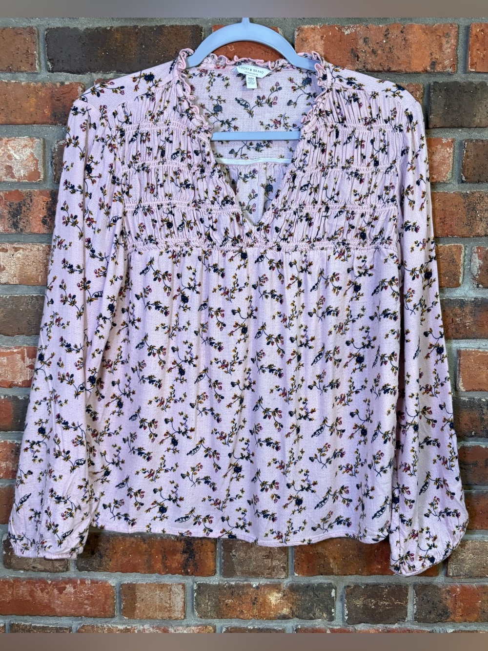 Lucky Brand womens floral smocked peasant blouse pink M